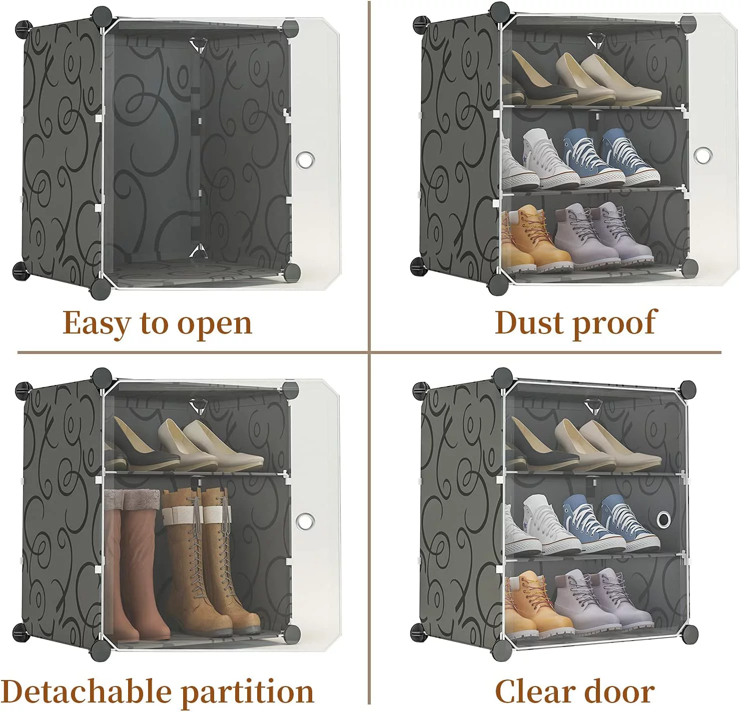 Isyunen Portable Shoe Rack Organizer with Door, 36 Pair DIY Shoe Storage Shelf Organizer, plastic closet storage with doors for Entryway, Black