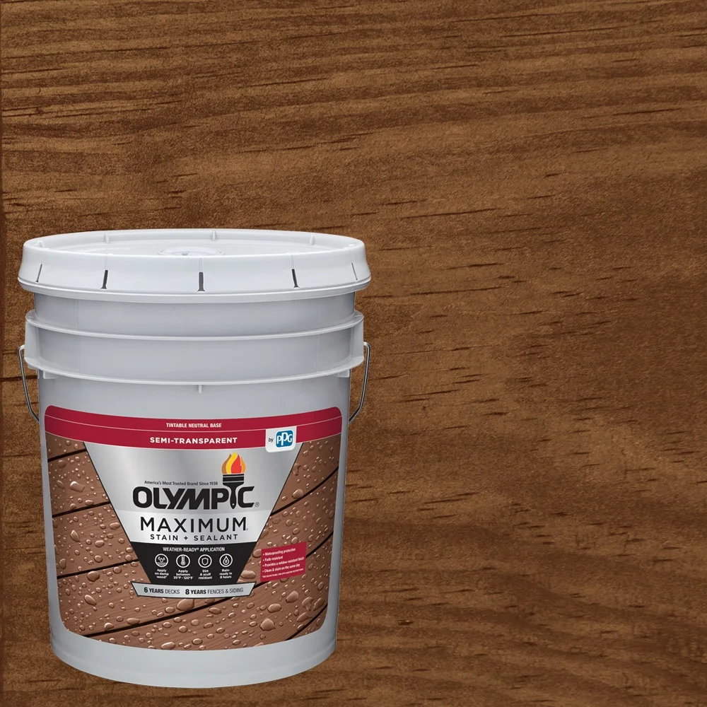 Olympic Maximum 5 gal. Teak Semi-Transparent Exterior Stain and Sealer in One Low VOC