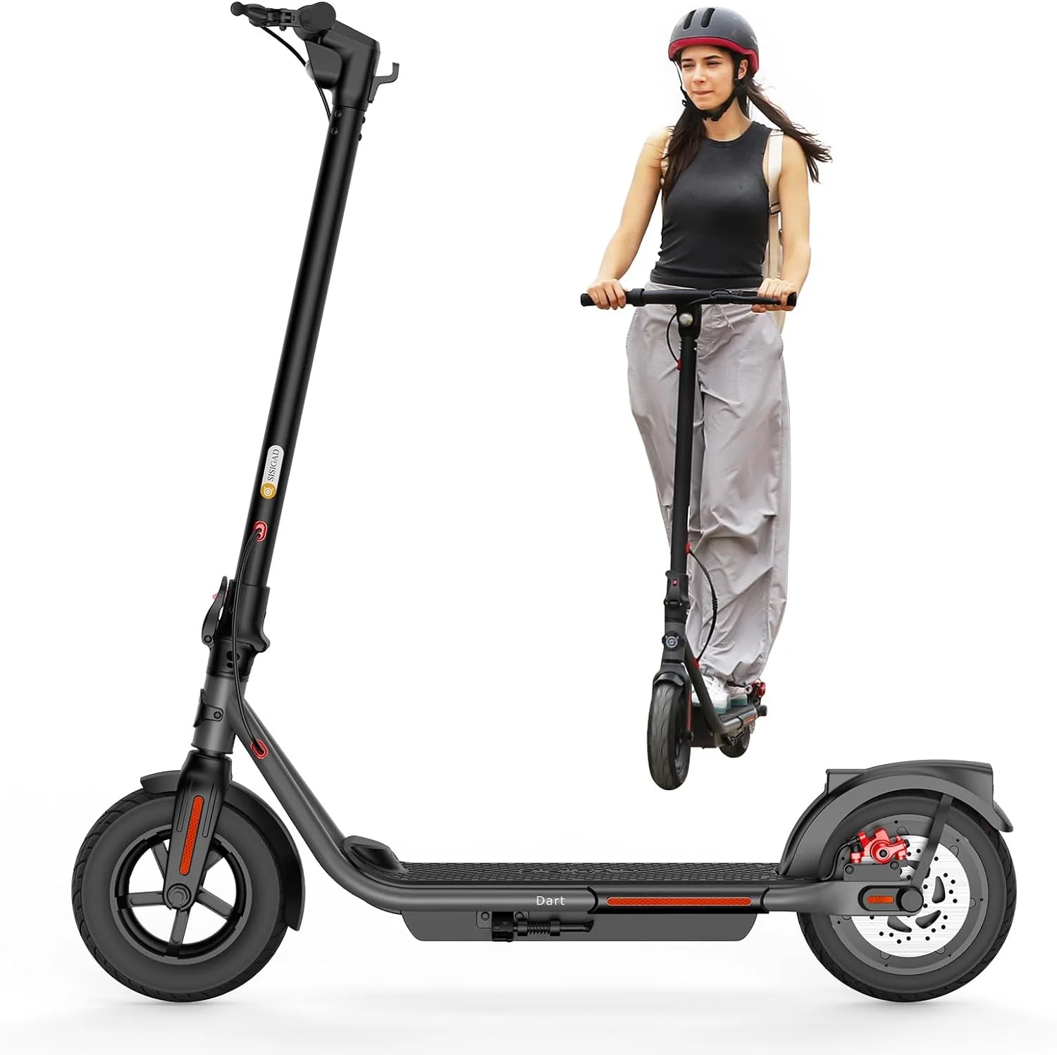 SISIGAD Electric Scooter for Adults Teens, B16 Dart 350W Folding Commute E-Scooter with Double Braking System, 10