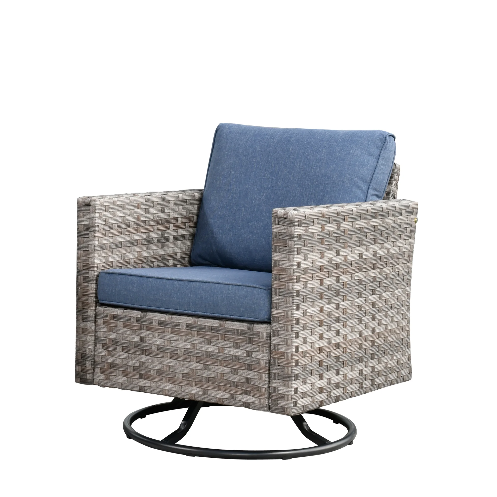 Ovios 2 Pieces Outdoor Patio Furniture Wicker Swivel Chair with Cushions for Backyard