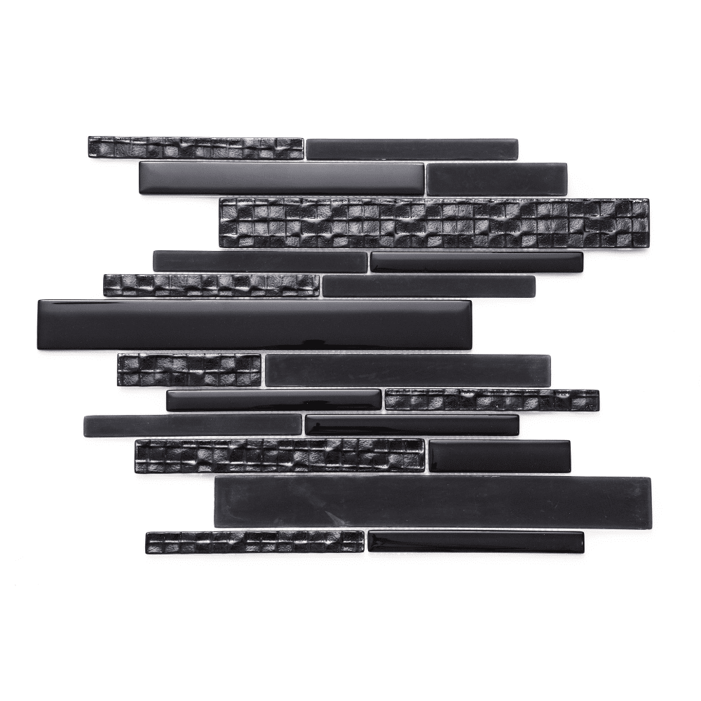 The Tile Life Karma Random Sized Brick Linear Glass Mosaic Wall Tile, Black (0.93 Sq. ft./Sheet)
