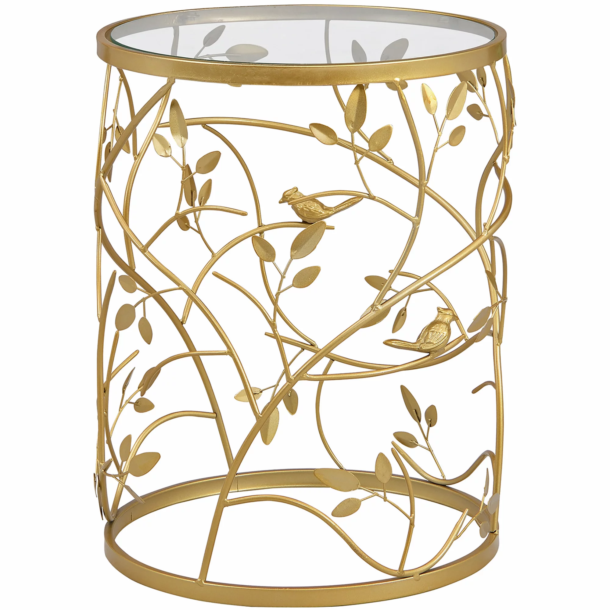 FirsTime & Co. Gold Bird And Branches End Table, Farmhouse, Painted, Round, Metal, 16.5 x 16.5 x 22 in