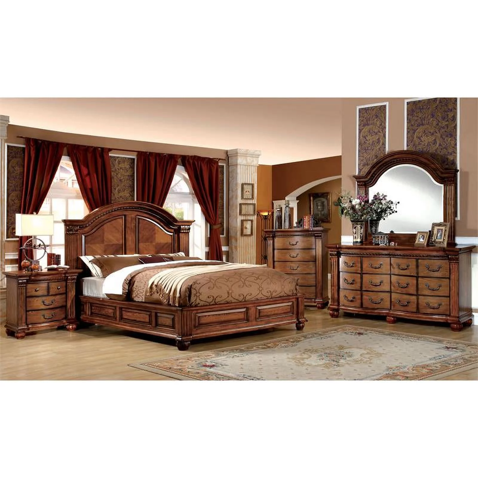 Furniture of America Charles Solid Wood Queen Panel Bed in Tobacco Oak
