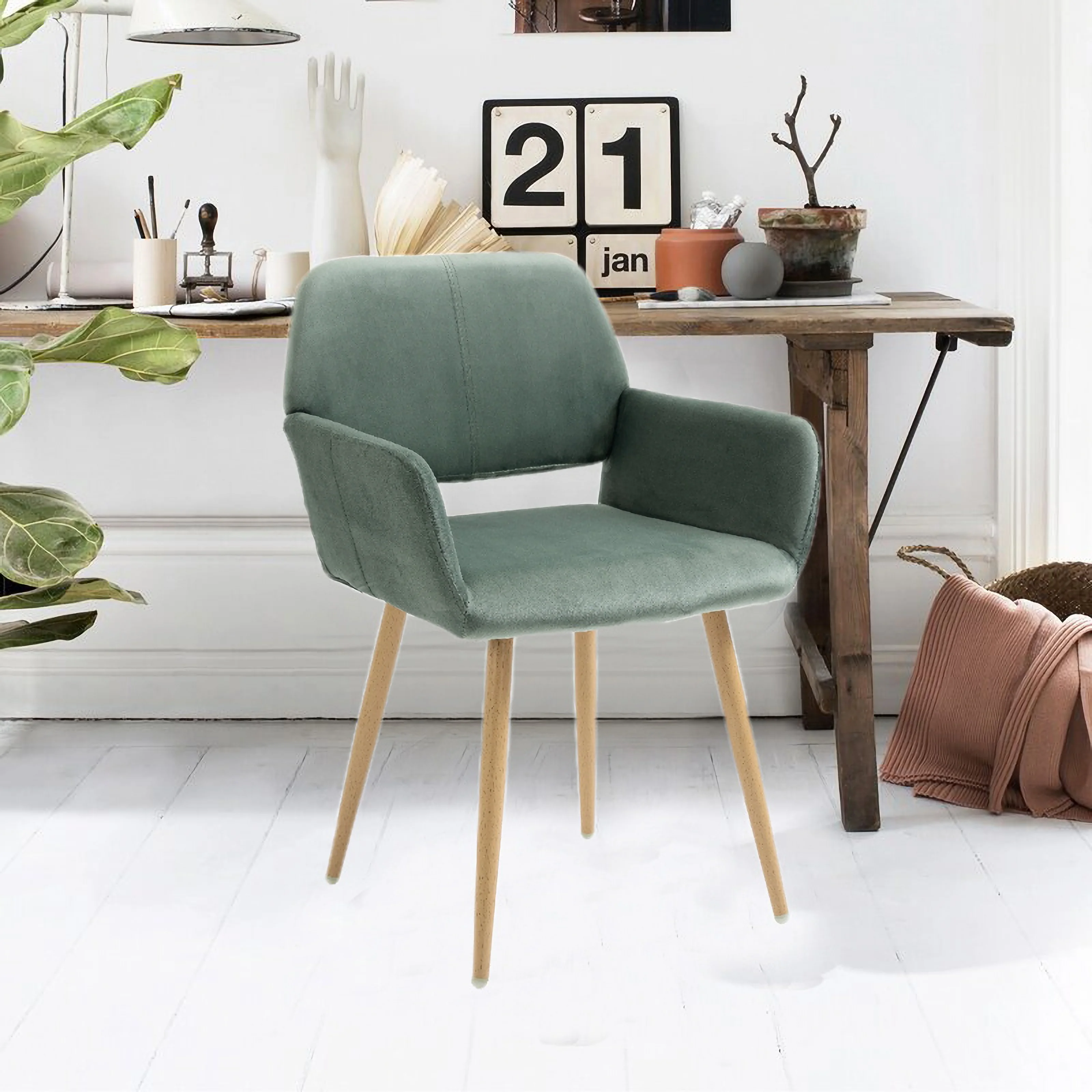 Velvet Desk Chair No Wheels