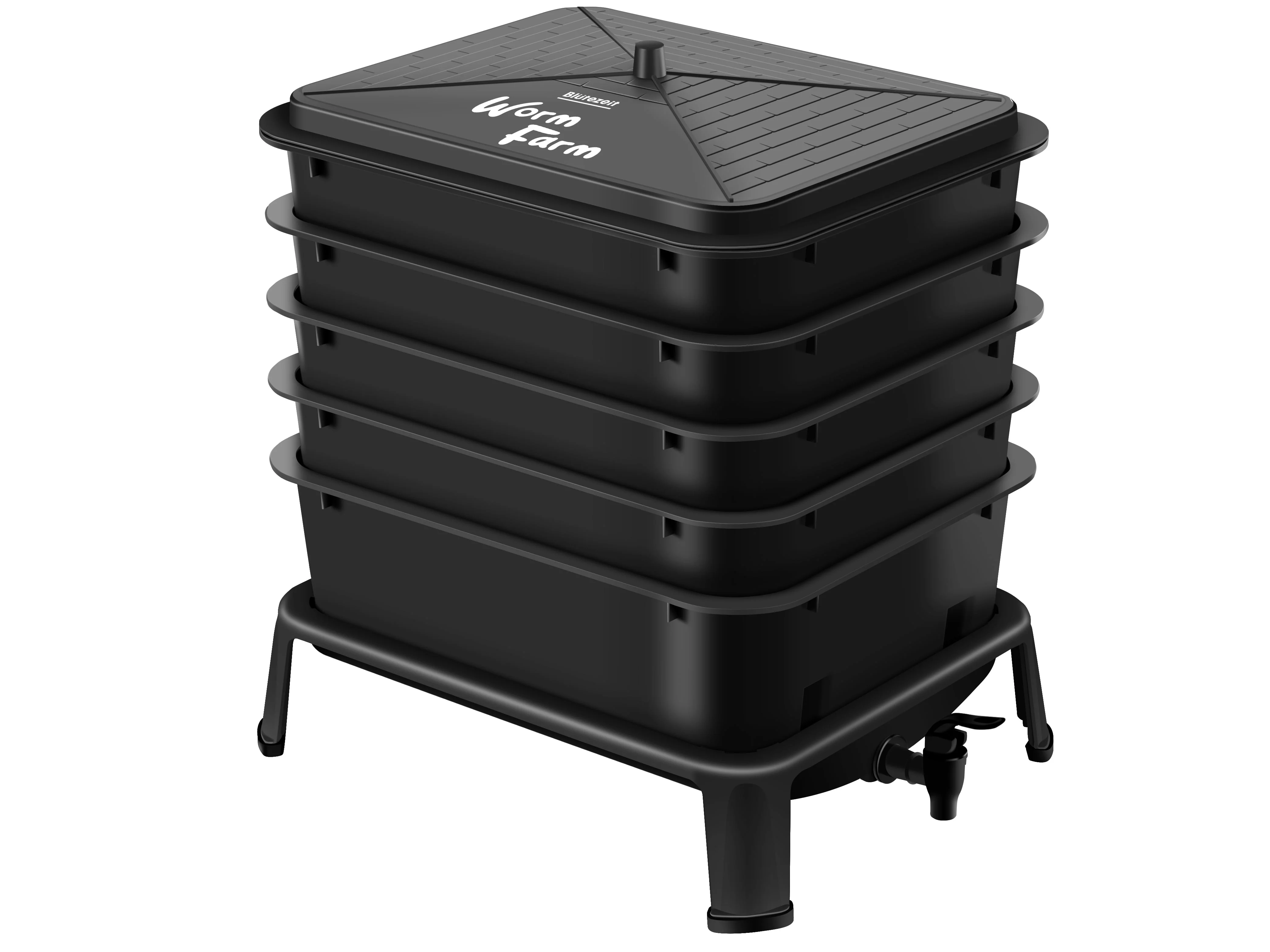 Blütezeit Worm Composter 5-Tray, Compost Bin Worm Farm with Complete Kits, Easy Setup for Compost Starter Harvest Worm Casting, Worm Tea, Recycling Food Waste (Black)