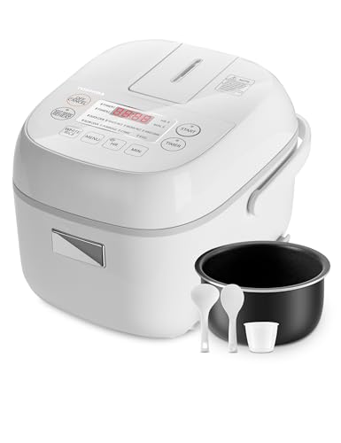 Toshiba Mini Rice Cooker, 3 Cups Uncooked Small Rice Cooker, Steamer & Warmer, With Fuzzy Logic And One-Touch Cooking, 24 Hour Delay Timer And Auto Keep Warm Feature, White