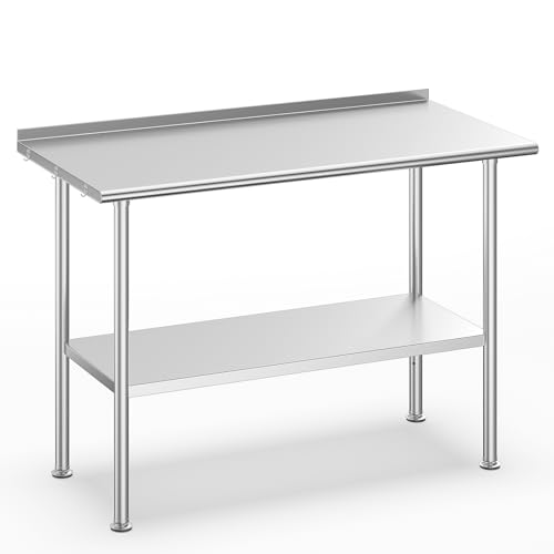 Stainless Steel Prep Table for Work, 24 * 48 Inch, High Load Bearing with Undershelf and Backsplash for Outdoor, Restaurants, Hotels, Workshops, Kitchens, Garages and Gardens
