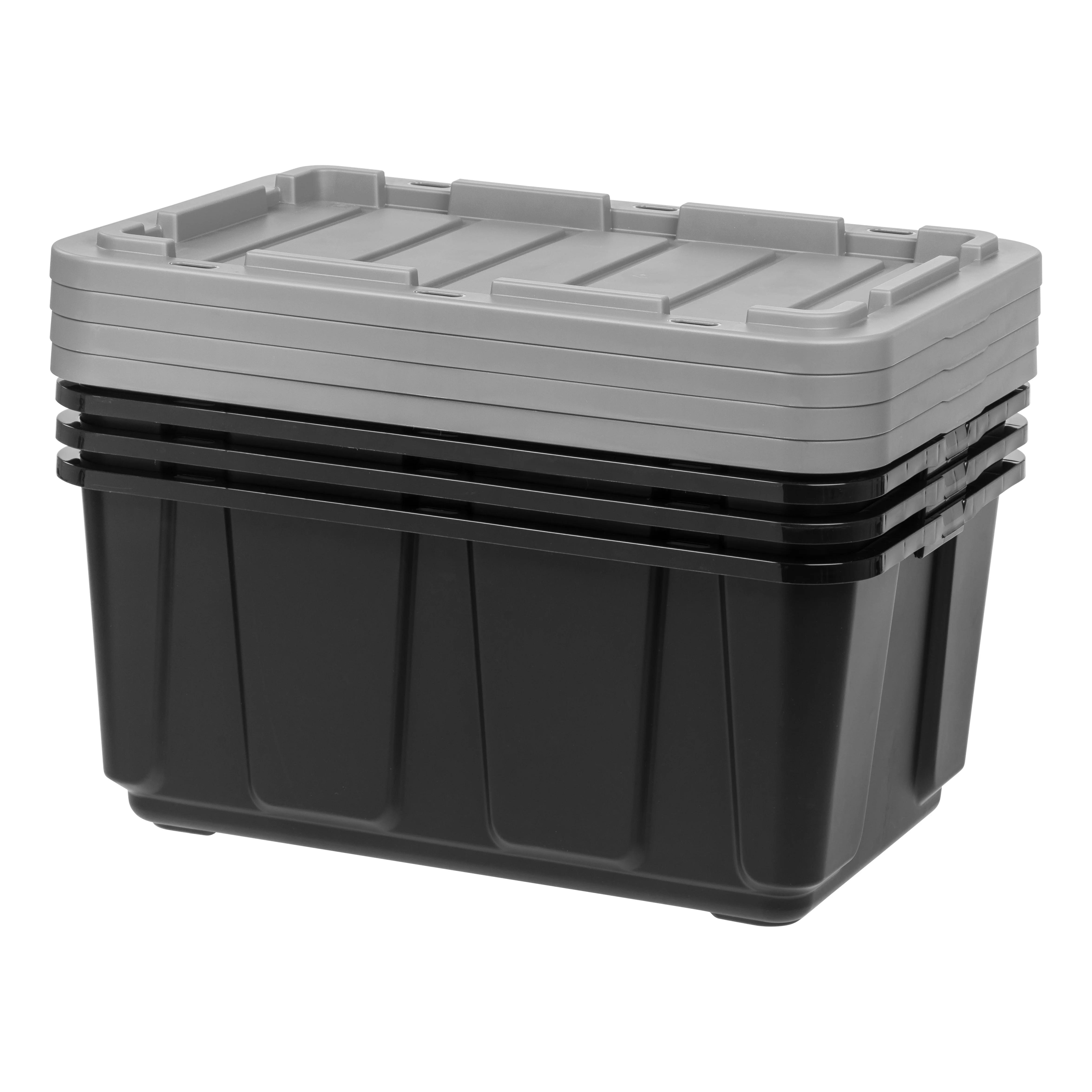 IRIS USA 27Gal/108Qt 4 Pack Large All-Weather Heavy-Duty Stackable Storage Plastic Bin Tote Container with Quick Snap Lid, (30