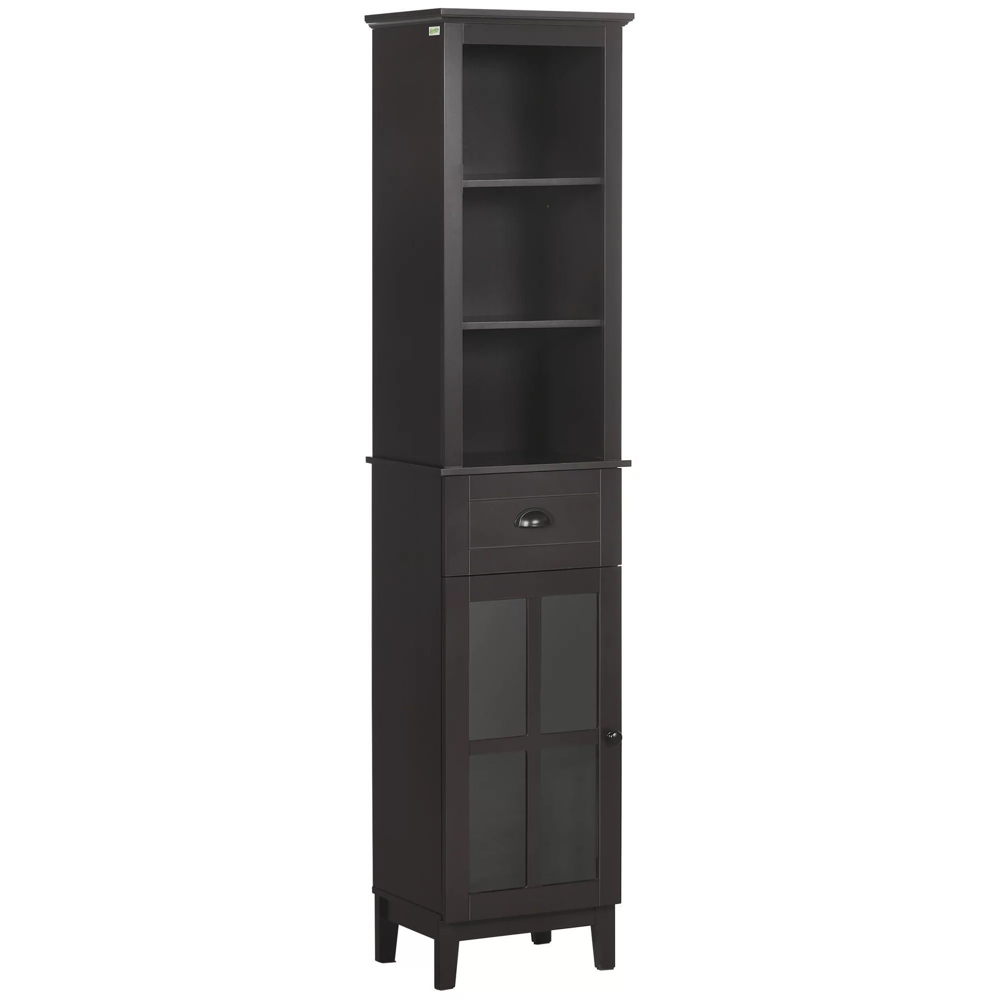 kleankin Slim Bathroom Storage Cabinet Door & Shelves Linen Tower, Brown