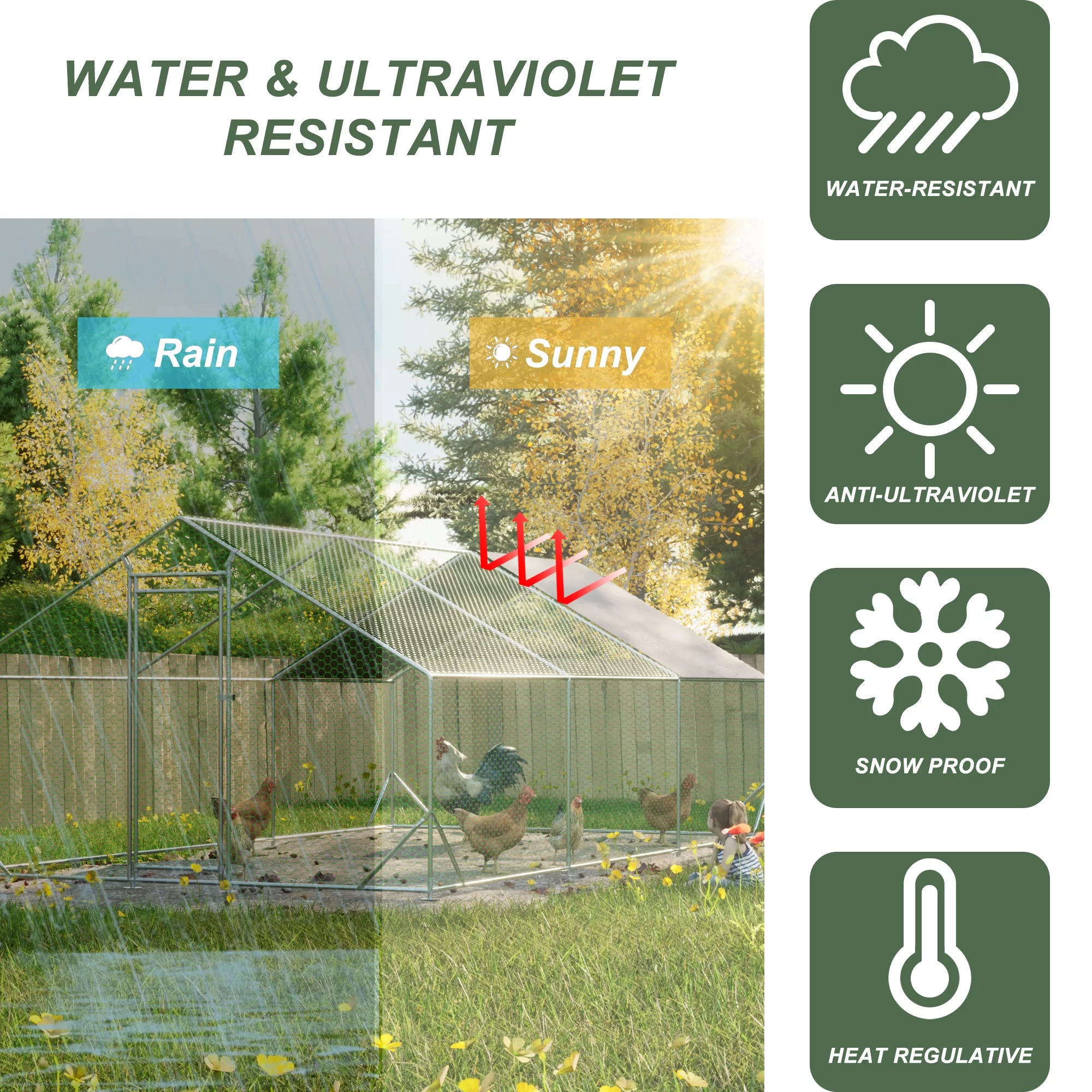 LZBEITEM Large Metal Chicken Coop Walk-in Poultry Cage Heavy Duty Chicken Runs Hen House for Yard with Waterproof and Anti-UV Cover for Outdoor Farm (10’ W x 20’ L x 6.56’ H)
