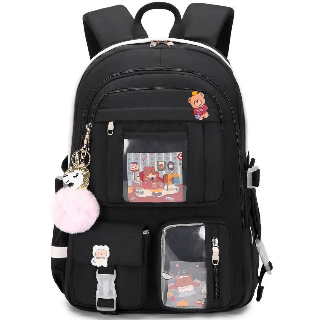 Kawaii Backpack for Teens and Students - Black