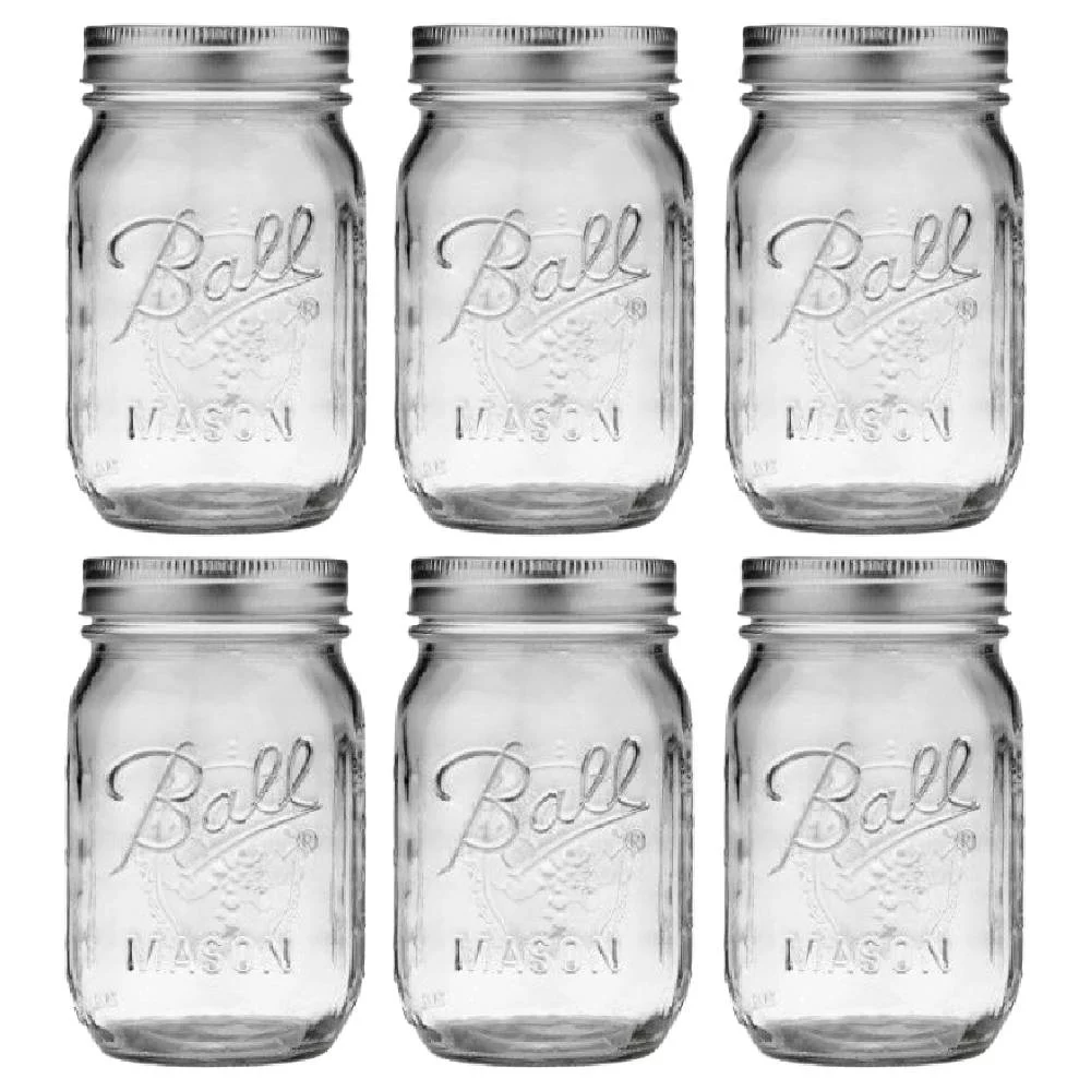 Ball Mason Regular Mouth Pint Jar 16 oz Lid and Band Preserve Store Glass 6-Pack