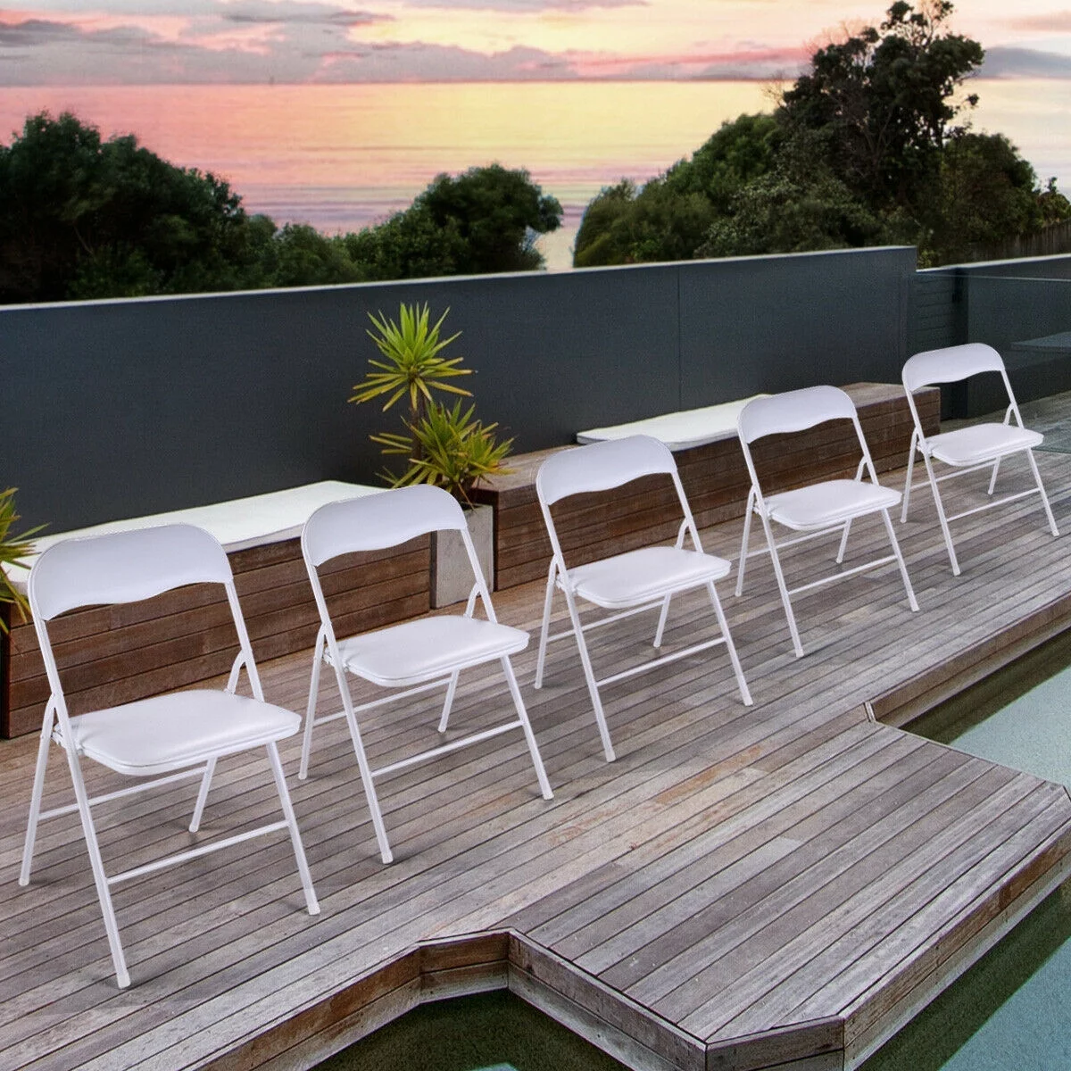 Veryke Folding Chairs Set of 6, Foldable Chairs, Plastic Commercial Outdoor Wedding Party Event Chairs, White