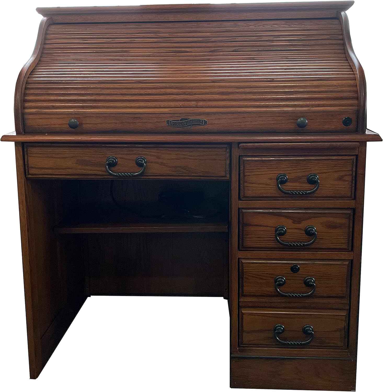 Small Home Office or Student Roll Top Desk- Solid Oak Wood Single Pedestal 40.5Wx24Dx45H BW Organizer Desk Quality Crafted Construction Locking File Drawers Dovetailed Secretary Desk Easy Assembly