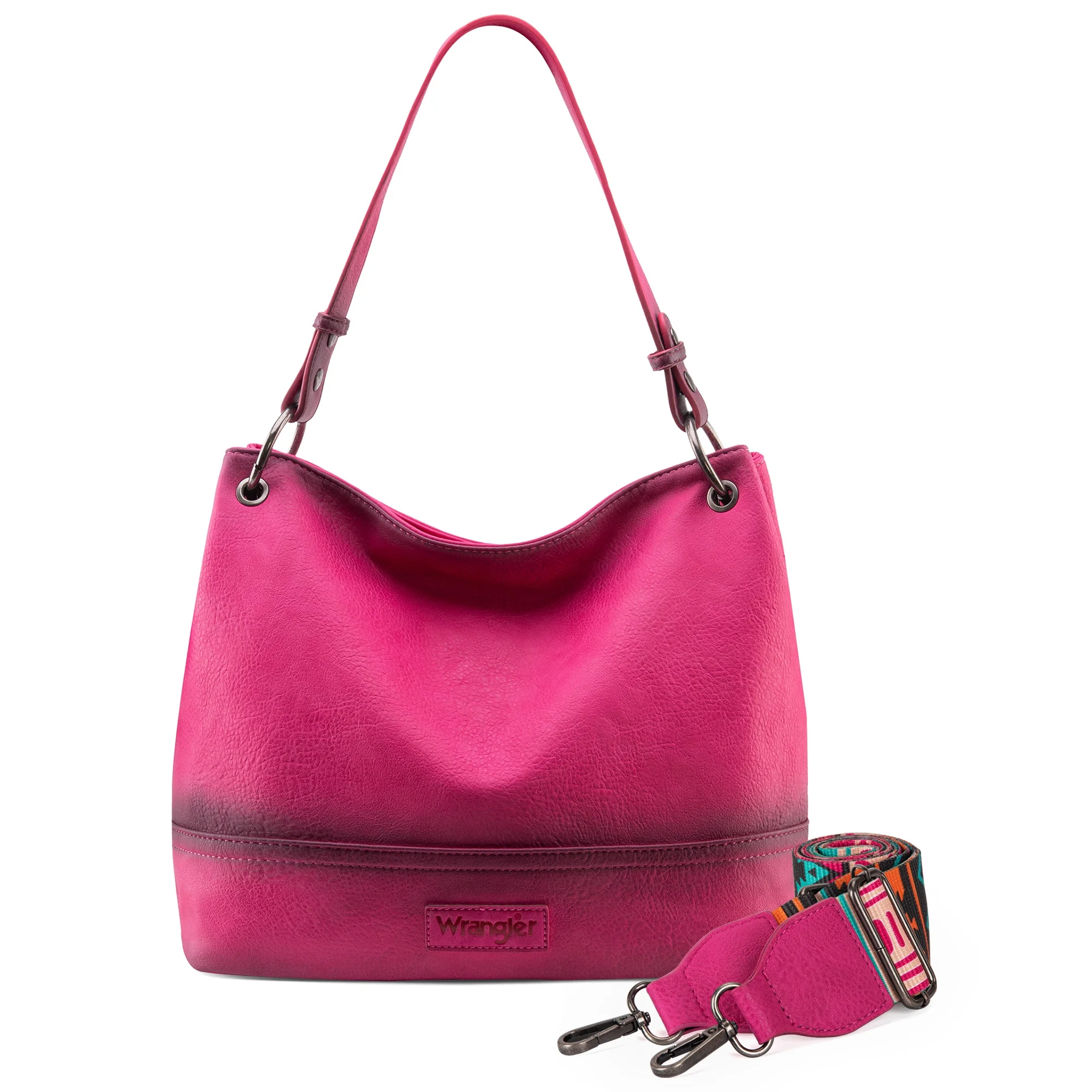 Wrangler Hobo Bags for Women Leather Tote Bag Shoulder Bag Top Handle Satchel Purses and Handbags, With Strap Distressed-Hot Pink