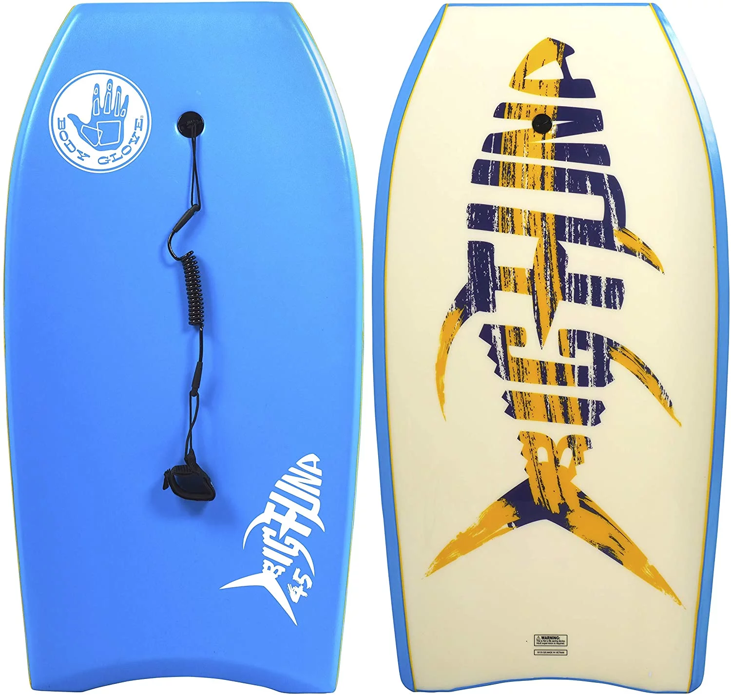 Body Glove Big Tuna 45 inch Large Bodyboard for Tall Riders with Coiled Leash & Wrist Strap - Durable, Light Weight EPS Core with Smooth Top & Slick HDPE Bottom, Blue