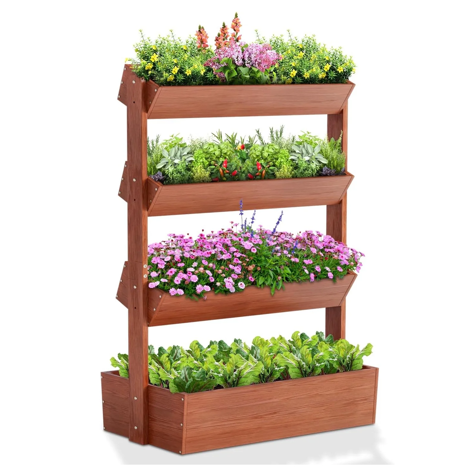 NAIZEA 4 Tier Vertical Wooden Garden Bed, Freestanding Outdoor Planter Box, Plant Planter, Herb Vegetable Flower Planting Box Shelf for Indoor Patio Balcony