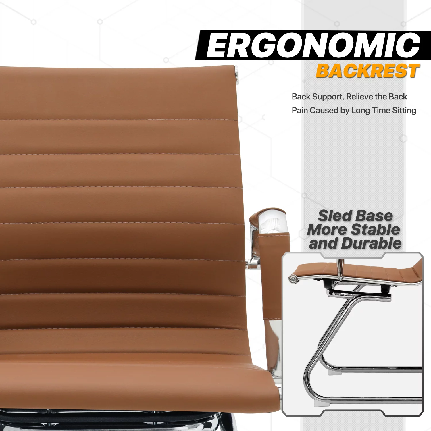 MoNiBloom Conference Chair Set of 2, Faux Leather Metal Sled Base Seat, for Reception Desk Meeting Room, Brown