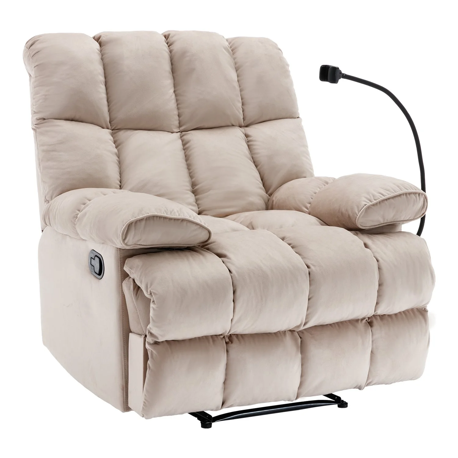 hzlagm Home Oversized Velvet Manual Chair Recliner Overstuffed Arms and Back for Home Theater Living Room Beige