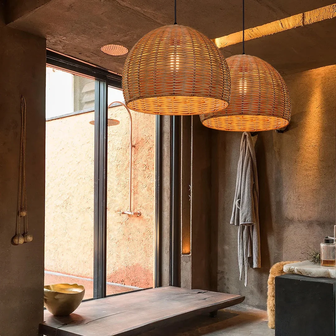 Arturesthome Boho Round Basket Handemade Bamboo Pendant Light