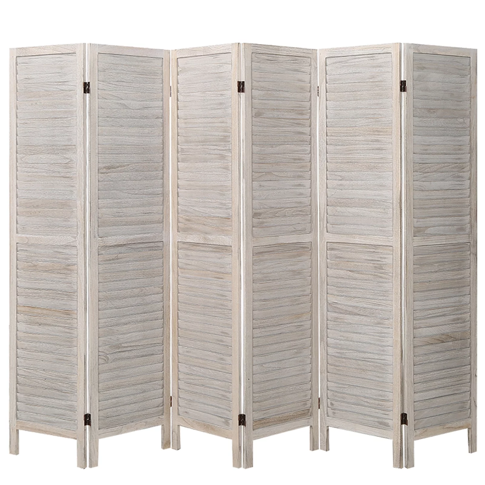 Fionafurn 6 Panel Louver-Design Wood Room Divider Folding Screen 5.6 Ft Tall (white)
