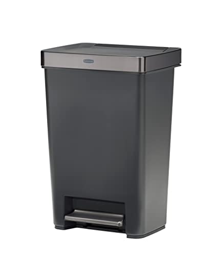 Rubbermaid Premier Series III Step-On Trash Can for Home and Kitchen, with Stainless Steel Rim, 12.4 Gallon, Charcoal, for Home/Kitchen/Garage/Apartment/Office