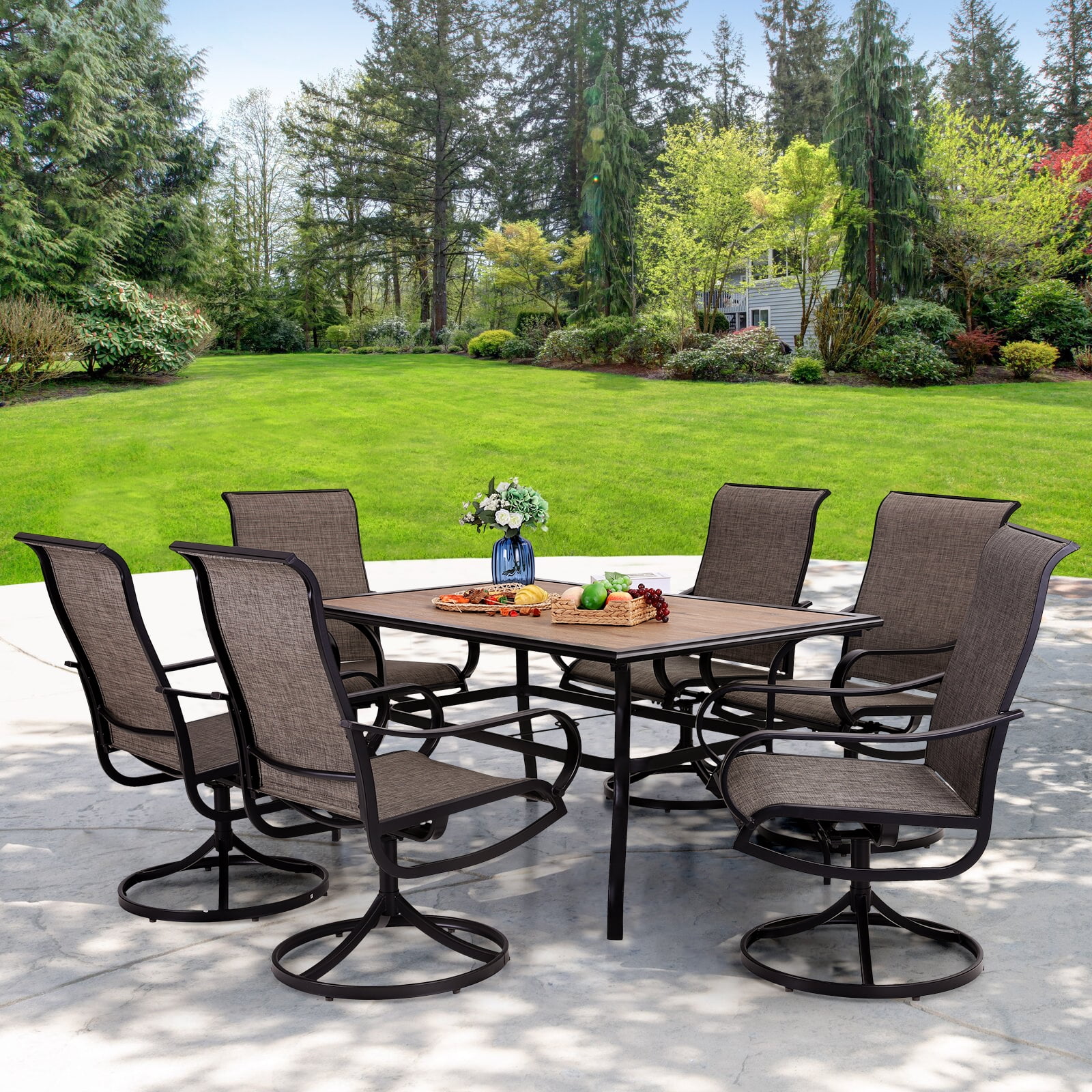 Sophia & William 2Pcs Patio Dining Swivel Chairs Set with Black Steel Frame