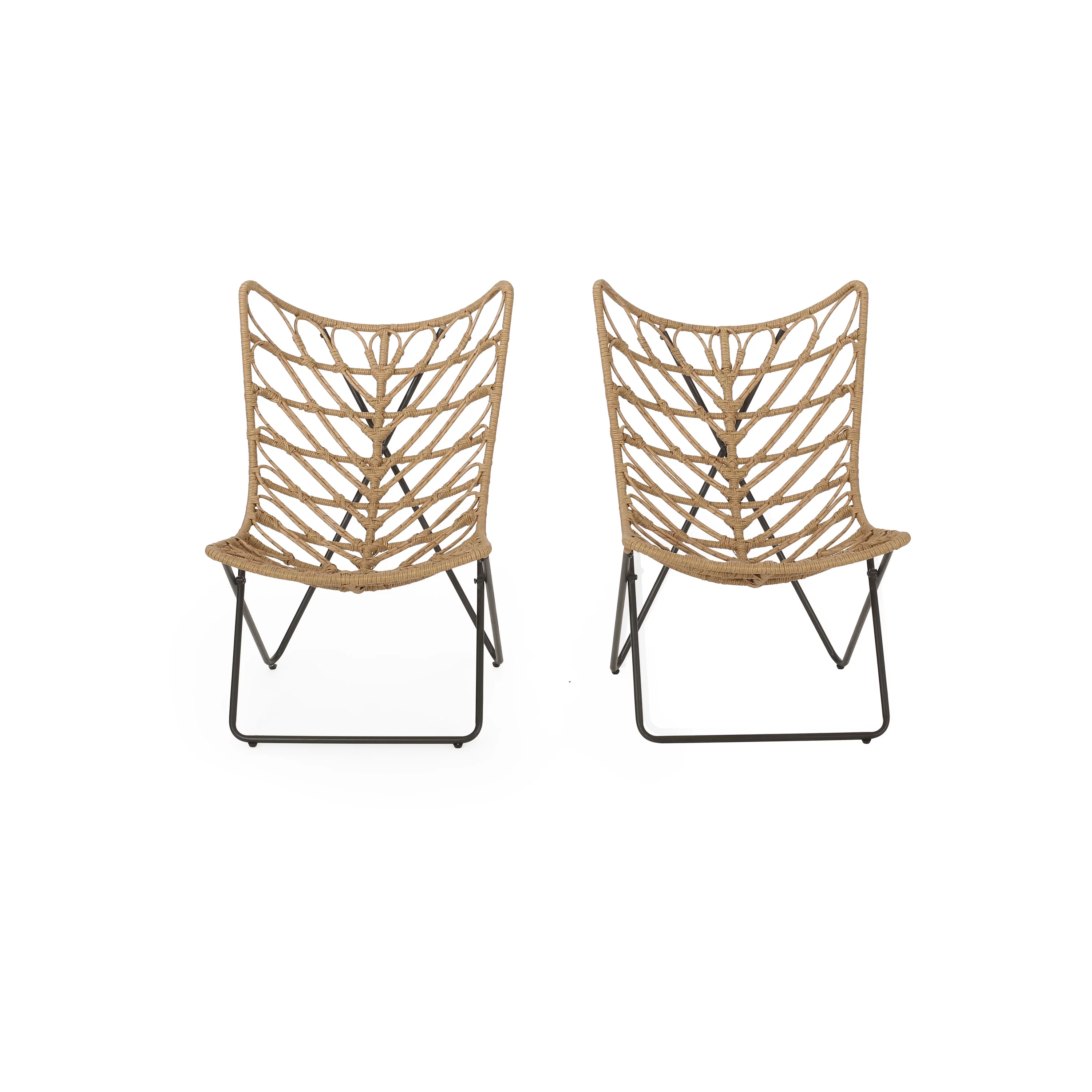 GDF Studio Danbury Outdoor Boho Modern Wicker Accent Chairs, Set of 2, Light Brown and Black