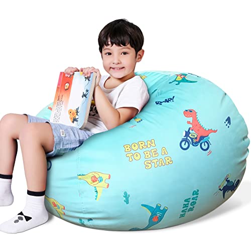 Lukeight Stuffed Animal Storage Bean Bag Chair Cover for Kids, Dinosaur Zipper Beanbag Chair Cover for Organizing Toddler and Kids' Rooms Plush Toys (Dinosaur, Large)