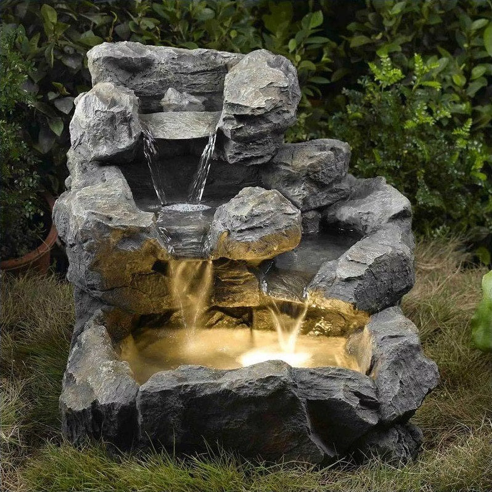Jeco Rock Creek Cascading Outdoor Indoor Stone Fountain with Beige Illumination