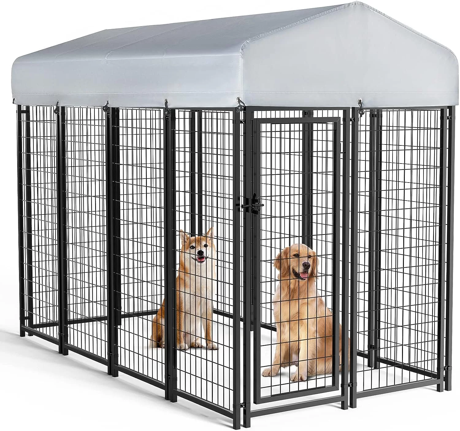 PUKAMI 8x4x6ft Large Outdoor Dog Kennel,Heavy Duty Welded Wire Dog Run,Dog Playpen Fence with UV-Resistant Waterproof Roof,Dog Enclosure for Outside,Dog House Cage with Secure Lock