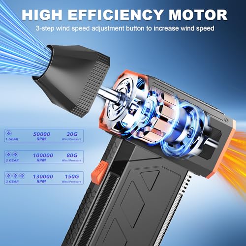 CCV Compressed Air Duster - 130000RPM Electric Air Duster for Cleaning Keyboard&PC 3 Gears Adjustable Rechargeable Cordless Jet Dry Blower Air Blower for Car and Home (US-F31)