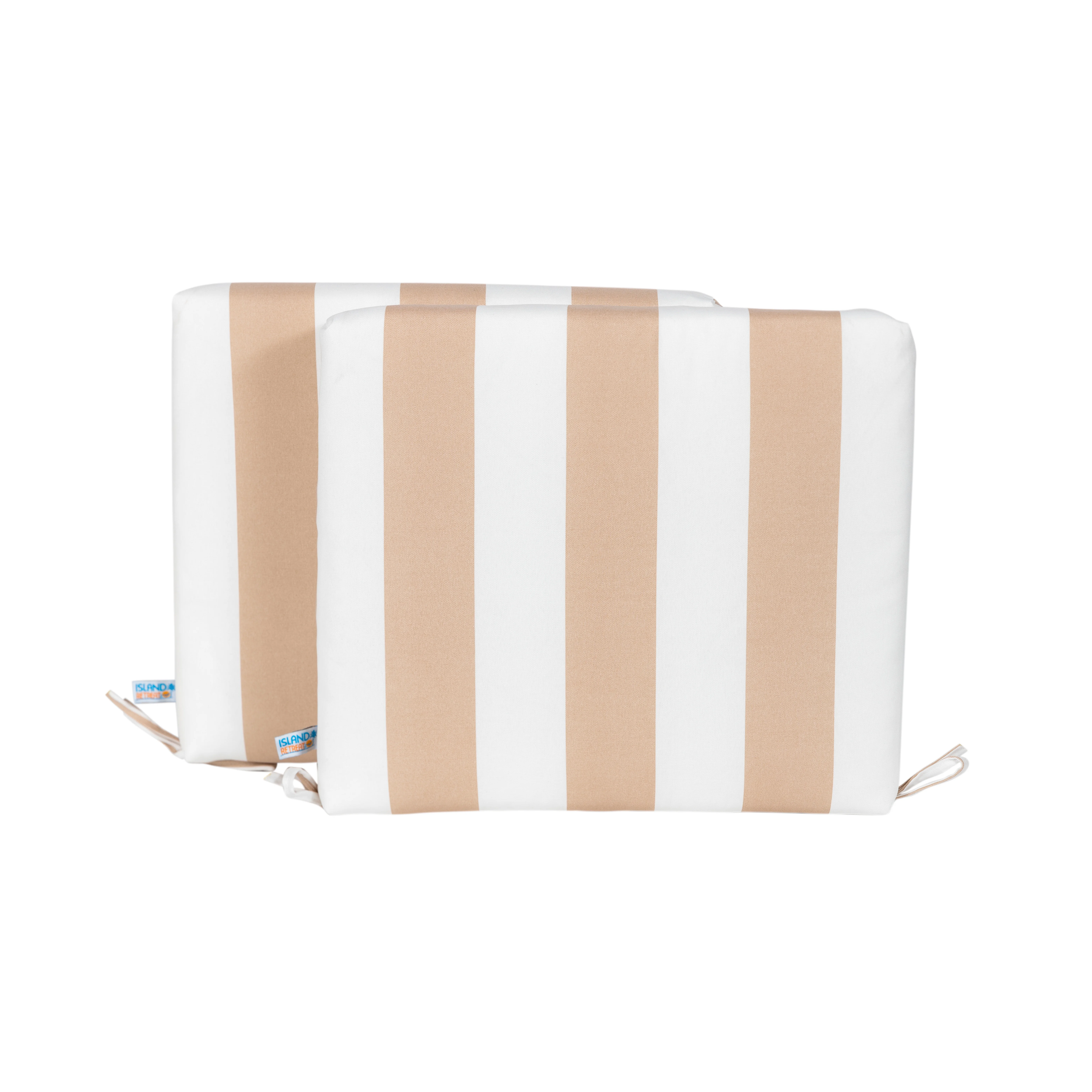 Island Retreat All-Weather Outdoor Champagne Stripe Seat Cushion, Set of 2