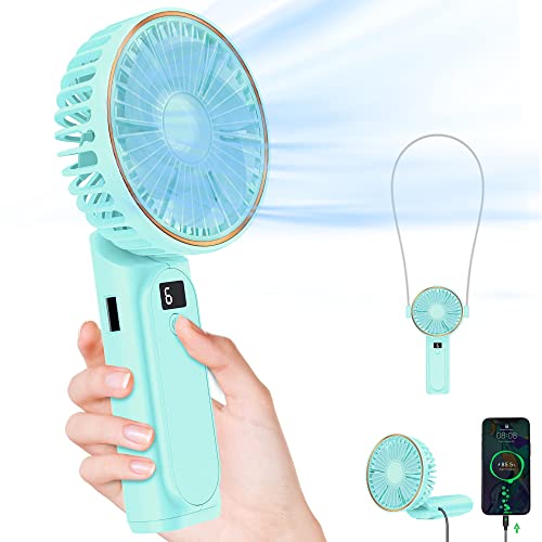 Portable Handheld Fan, Portable Fan Rechargeable, 4000mAh, 180° Adjustable, 6 Speed Wind, Display Electricity in Real Time, USB Rechargeable Foldable Fan, Quiet Personal Fan as Power Bank