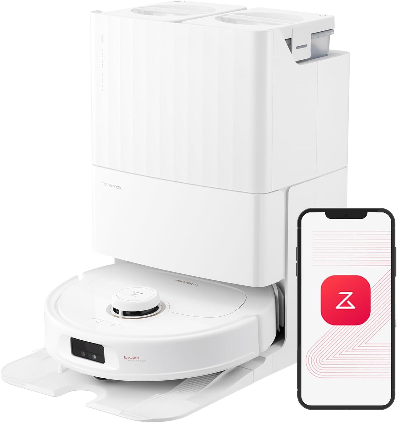 roborock Qrevo MaxV Robot Vacuum and Mop, FlexiArm Design, Hot Water Re-Wash & Re-Mop, Auto-Drying, Self-Emptying, 7000Pa Suction, Built-in Voice Assistant, Auto Mop Lifting, Smart Obstacle Avoidance