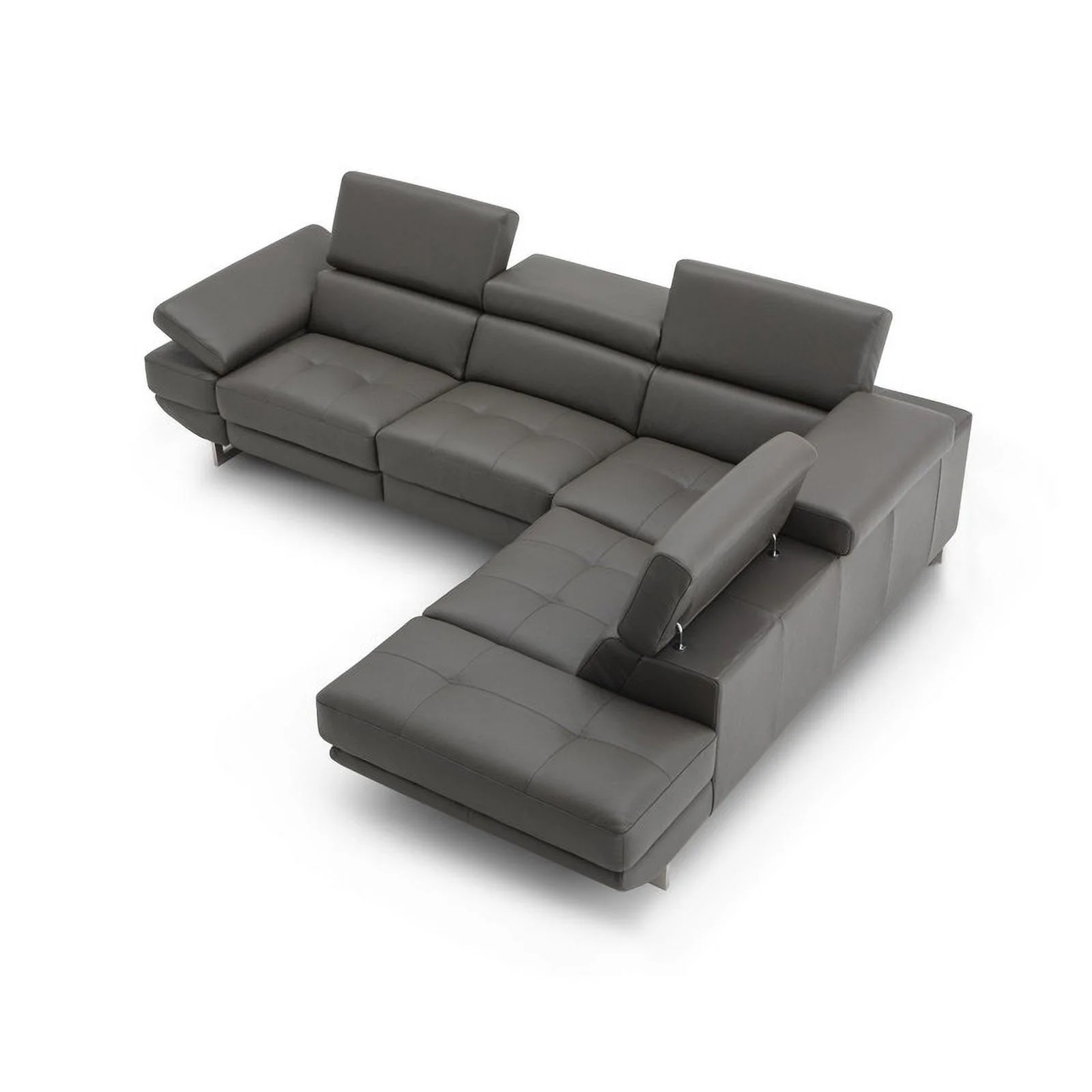 Annalaise premium Leather Recliner Sectional Sofa in Dark Grey, Left Facing Chase