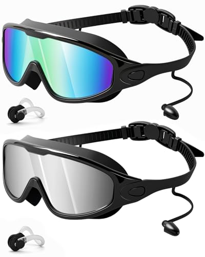 Rantizon Swim Goggles 2 Pack, Wide View Anti Fog&UV Swimming Goggles for Audlt, No Leaking Summer Gifts for Men Women Kid