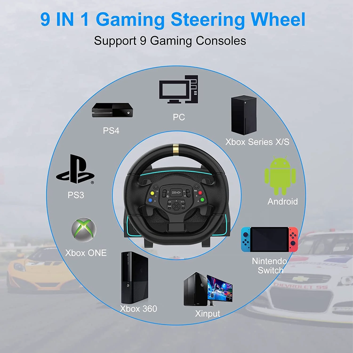 NBCP Racing Wheel, DOYO Gaming Steering Wheels 1080 Driving Sim Car Simulator with Pedals Clutch Paddle Gear Shifters for Xbox One/Xbox Series X S/ PS4/ PS3/ PC/Xinput/Xbox 360/ Switch/Android