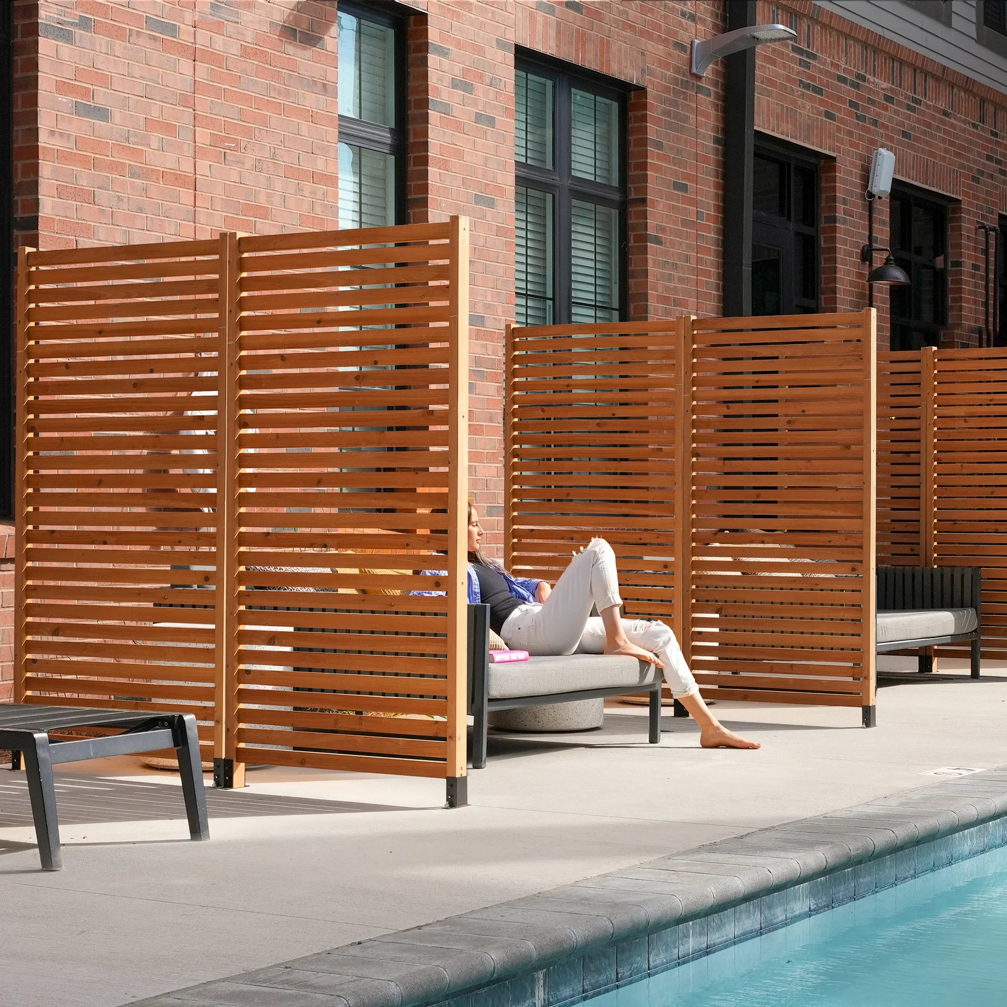 Enclo Privacy Screens EC18030 Tiaga 6 ft H x 3 ft W Freestanding or Surface Mounted Slatted Premium Wood Privacy Screen Kit (1 Panel)