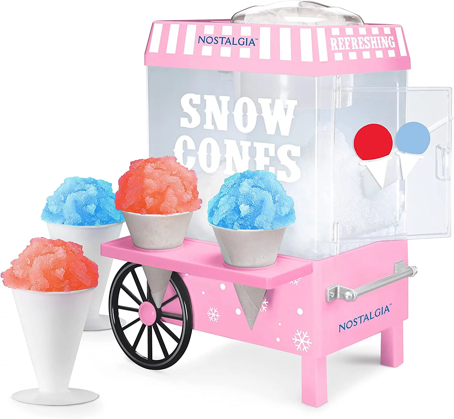 Nostalgia Vintage Countertop Snow Cone Maker Makes 20 ICY Treats Includes 2 Reusable Plastic Cups & Ice Scoop, Pink