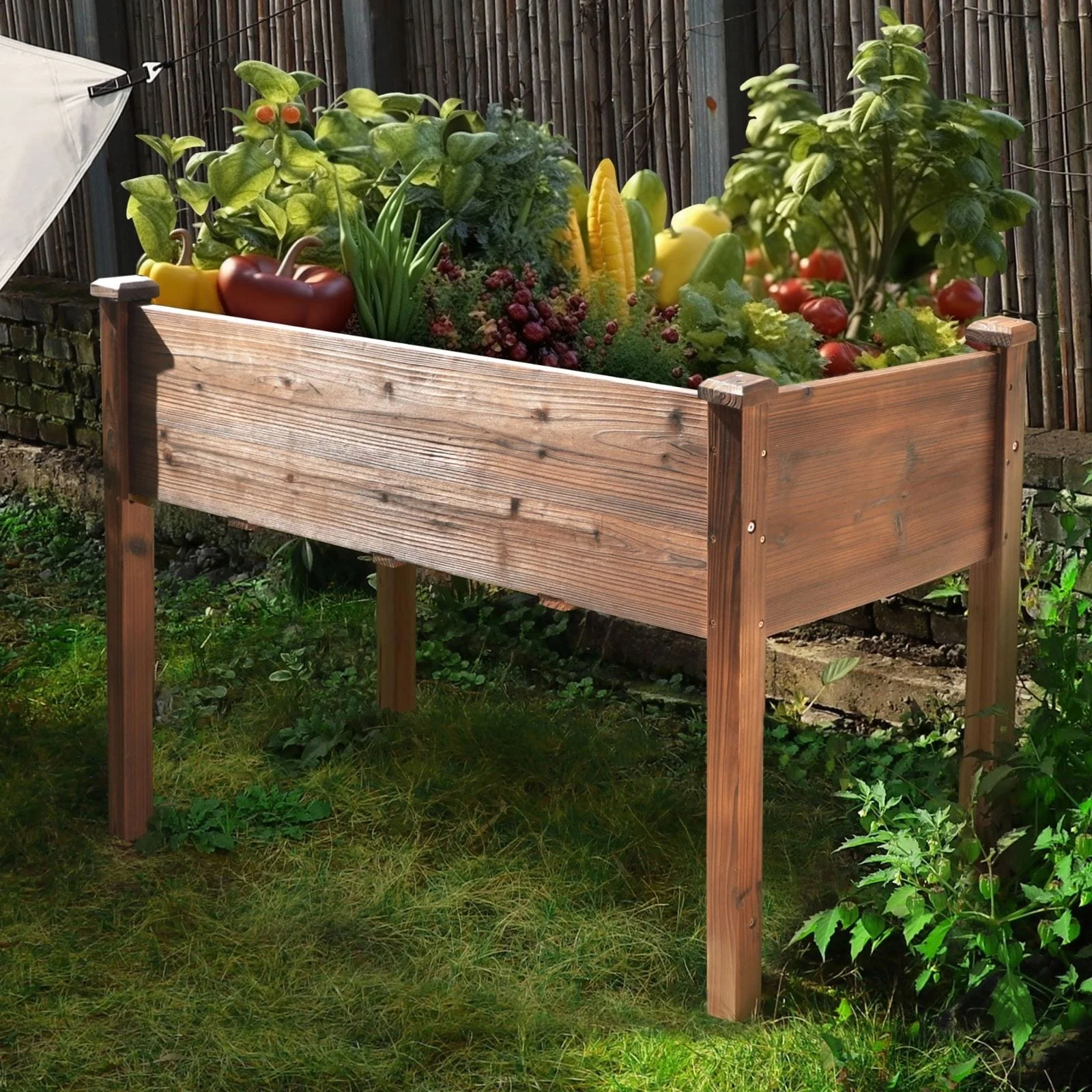 VEIKOUS  Raised Garden Bed Elevated Planter Box with Drainage Holes - 46.8''W x 22.4''D x 30.3''H Rustic