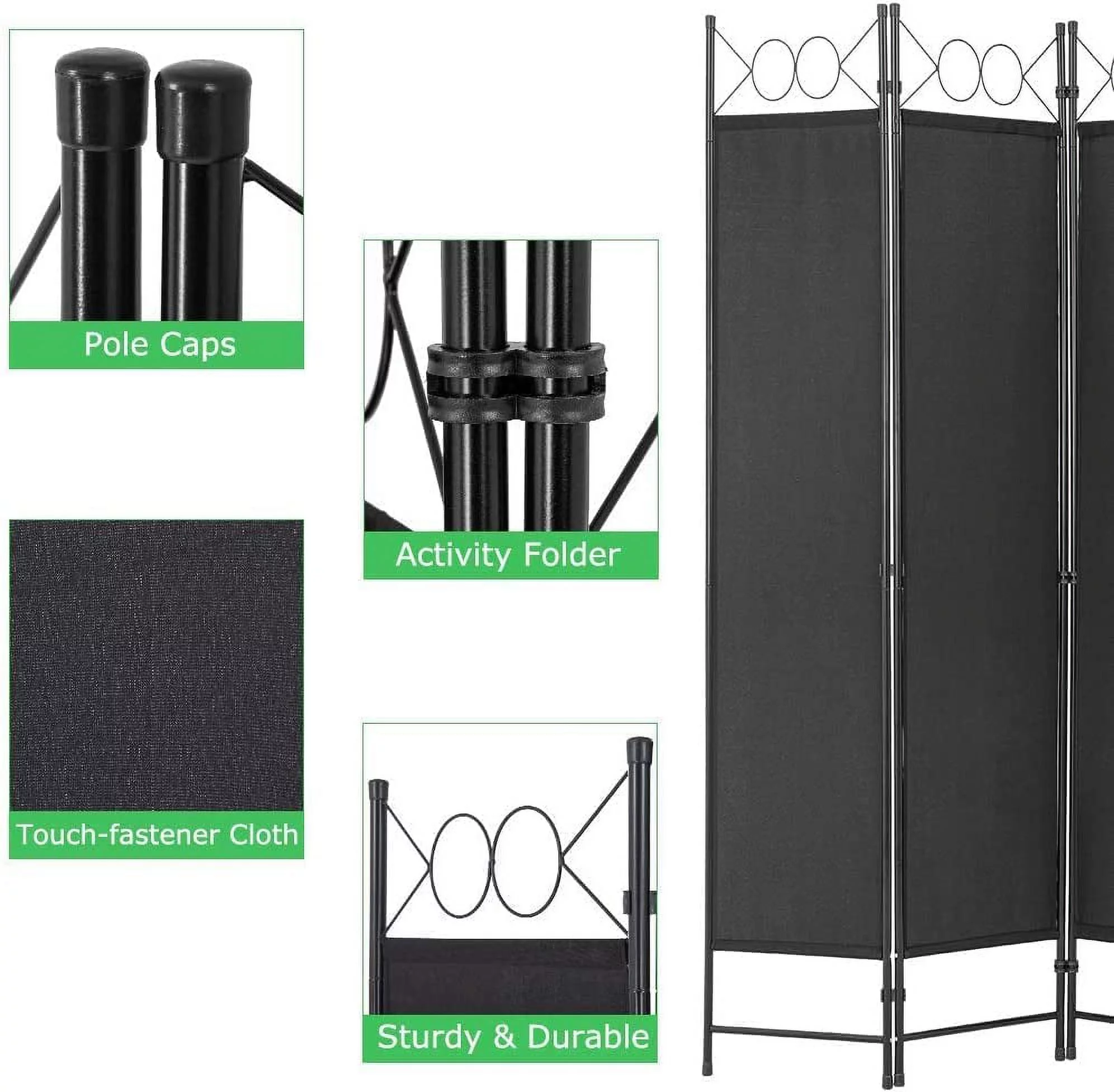 Room Dividers Folding Privacy Screen with 4 Panels Steel Frame Living Room Divider For Living Room,Office Use, Black