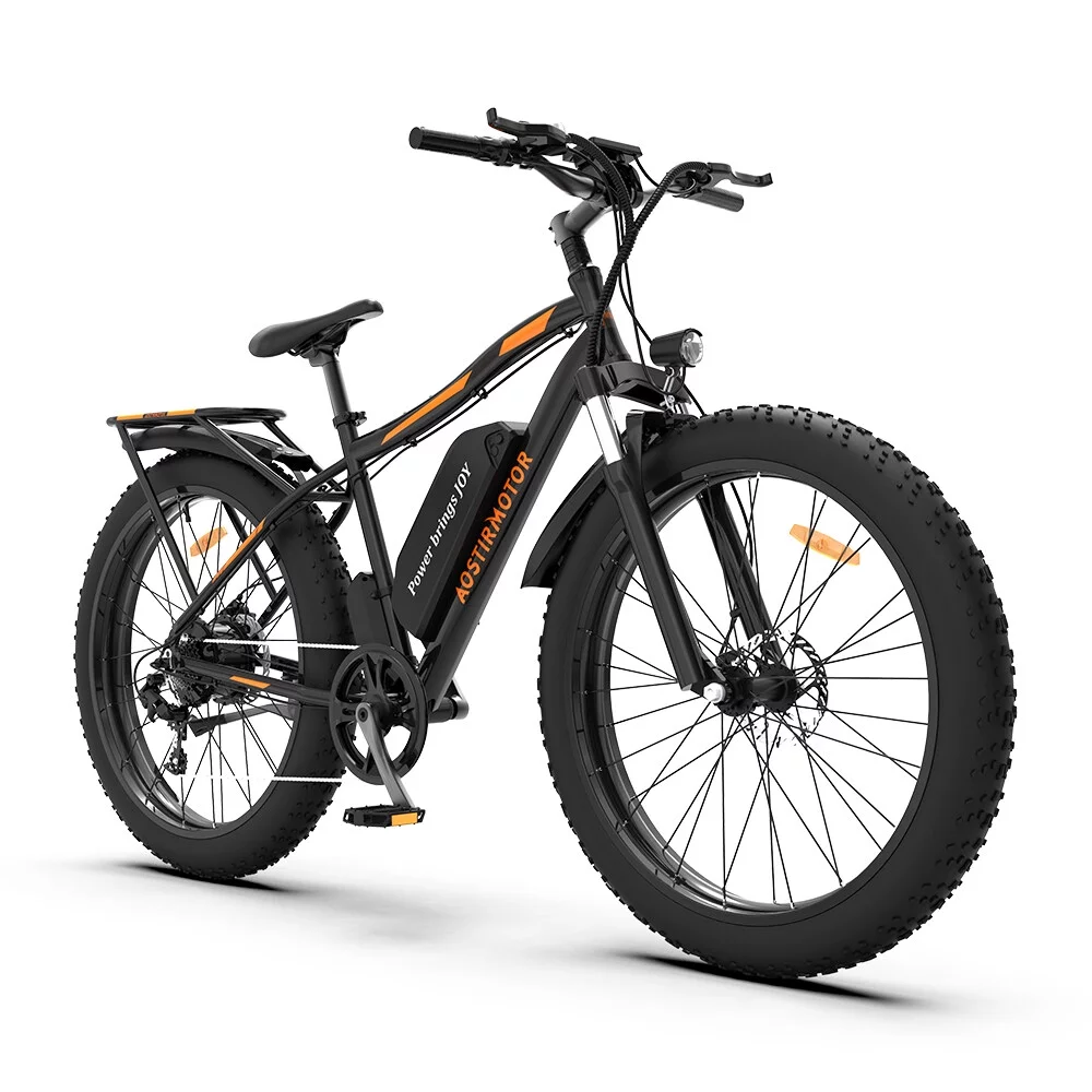 Aostirmotor Electric Bike with  48V 13AH Battery with Rack and Fender,26x4.0 inch Fat Tire Ebike for Adults(Black)