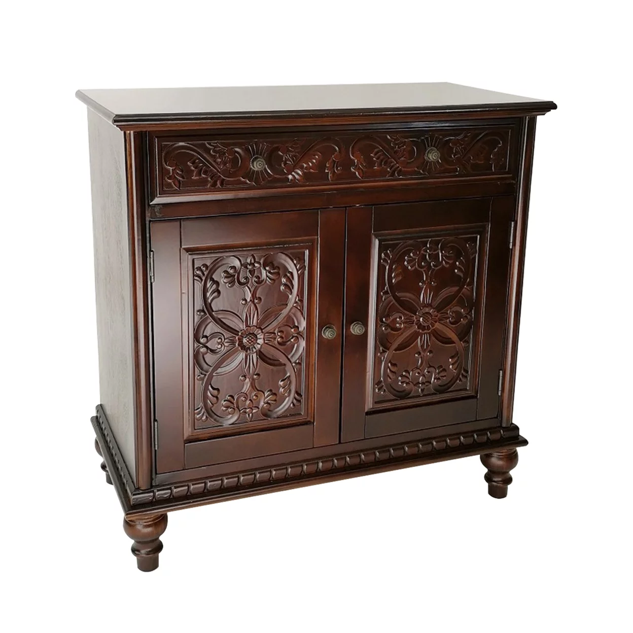 Chest with Double Door Storage and Intricate Carved Details, Brown- Saltoro Sherpi