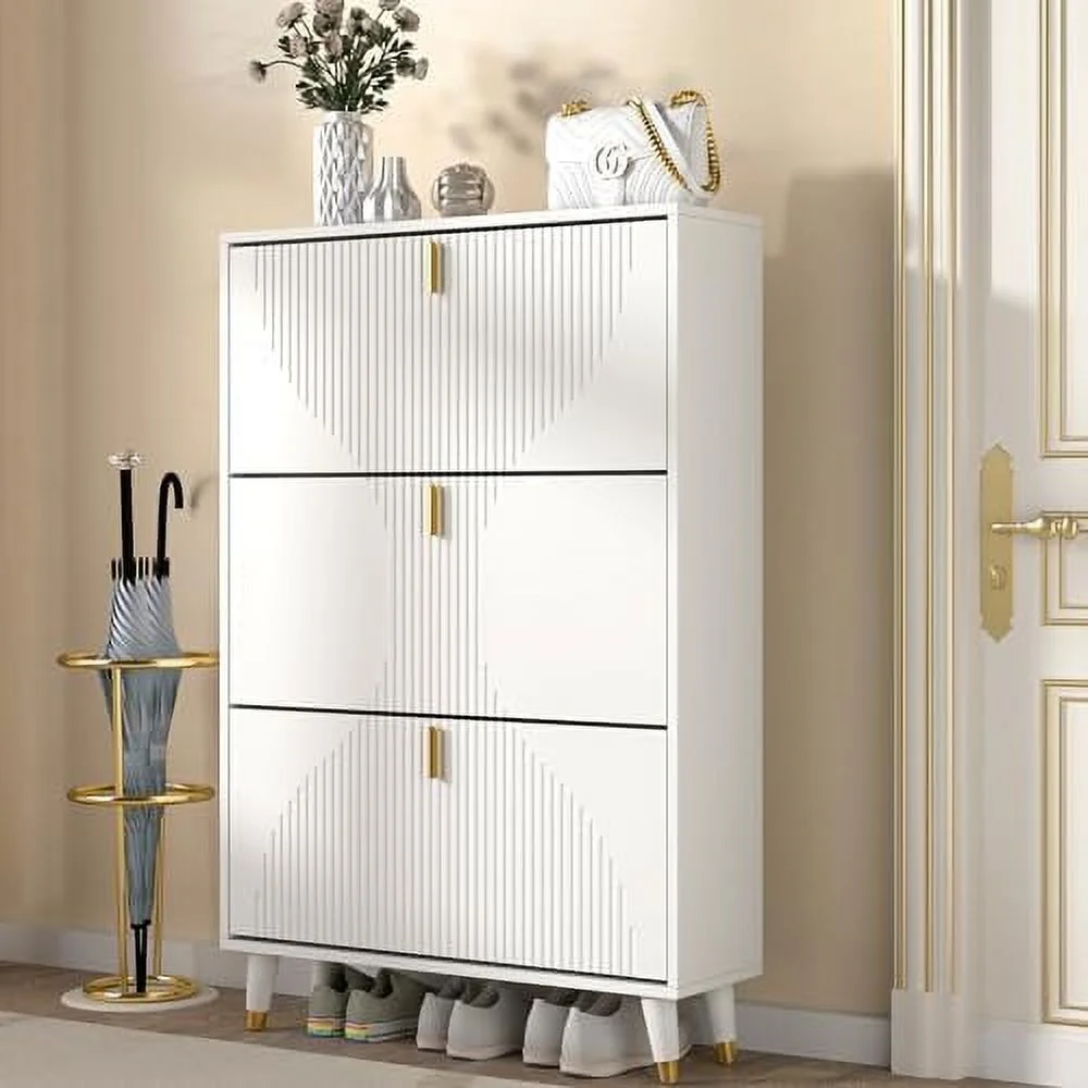 Shoe Cabinet for Entryway Slim  Narrow Shoe  Cabinet Hidden  White Shoe Organizer for Entryway  Thin Shoe Rack Cabinet with Door  Flip Drawer Shoe Cabinet Hallway