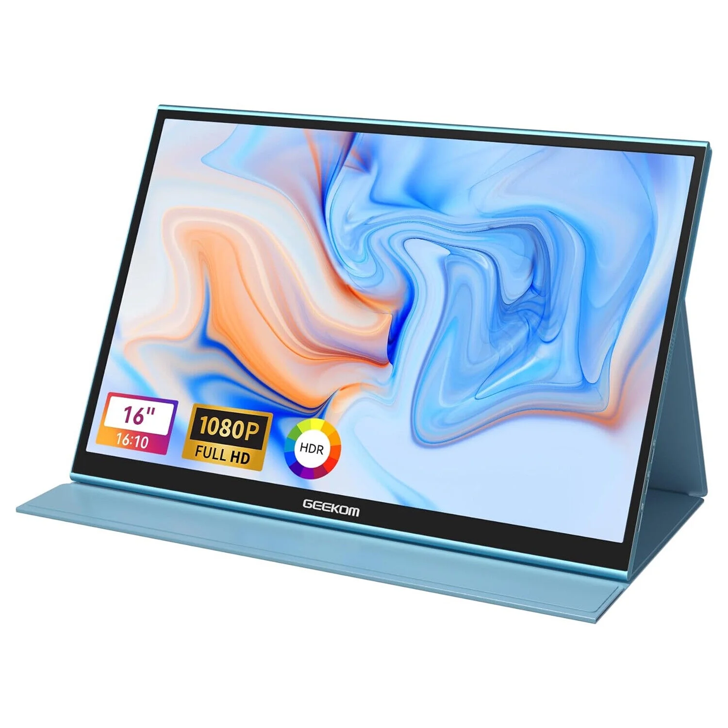 GEEKOM 16 Inch Portable Monitor, 2 USB-C Laptop Extender Screen with Smart Cover & Dual Speaker HDMI IPS HDR Computer Display Ultra-Thin External Gaming Monitor for PC Phone Mac Xbox PS4 Switch