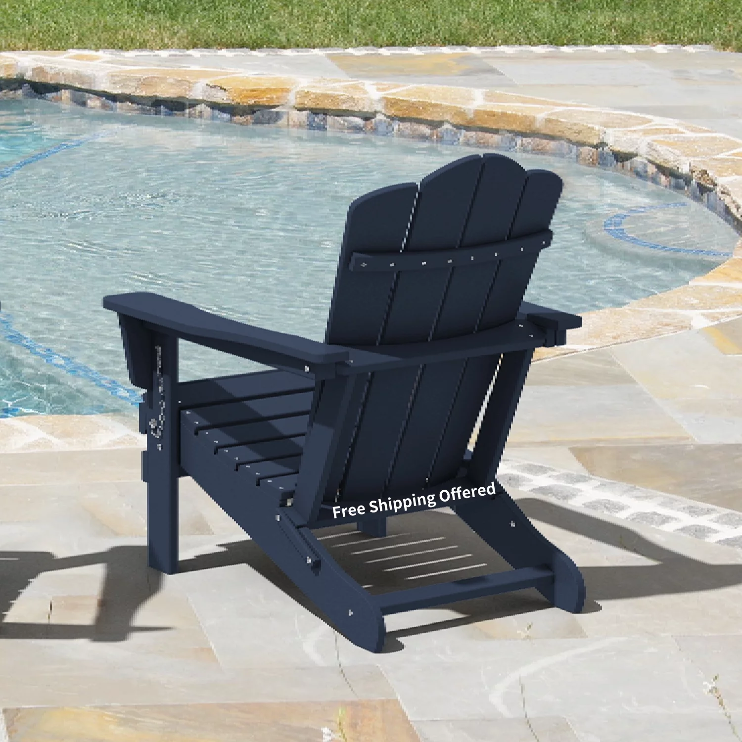 Plastic Adirondack Chair, Folding Outdoor Patio Furniture Chair, Navy Blue