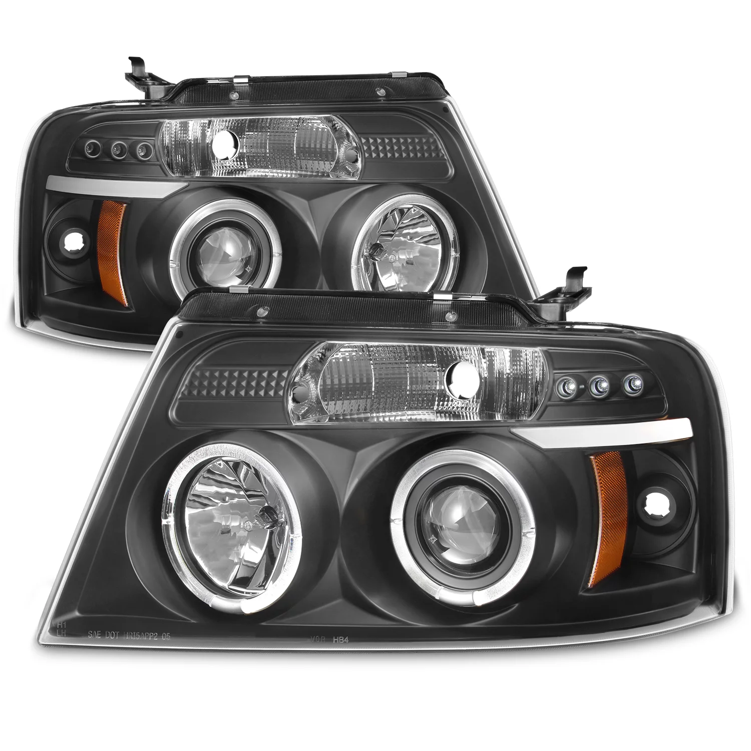 AKKON - For Ford F150 Pickup Black Bezel Dual Halo LED G2 Projector Headlights + Tail Lamp Set