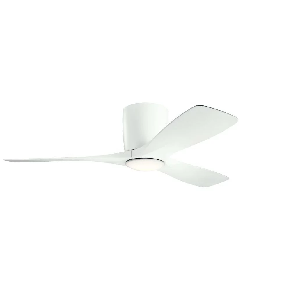 3-Blade Hugger Ceiling Fan with Walnut Blades with Frosted White Polycarbonate Led Lights 48 inches W X 10.25 inches H-Matte White Finish Bailey