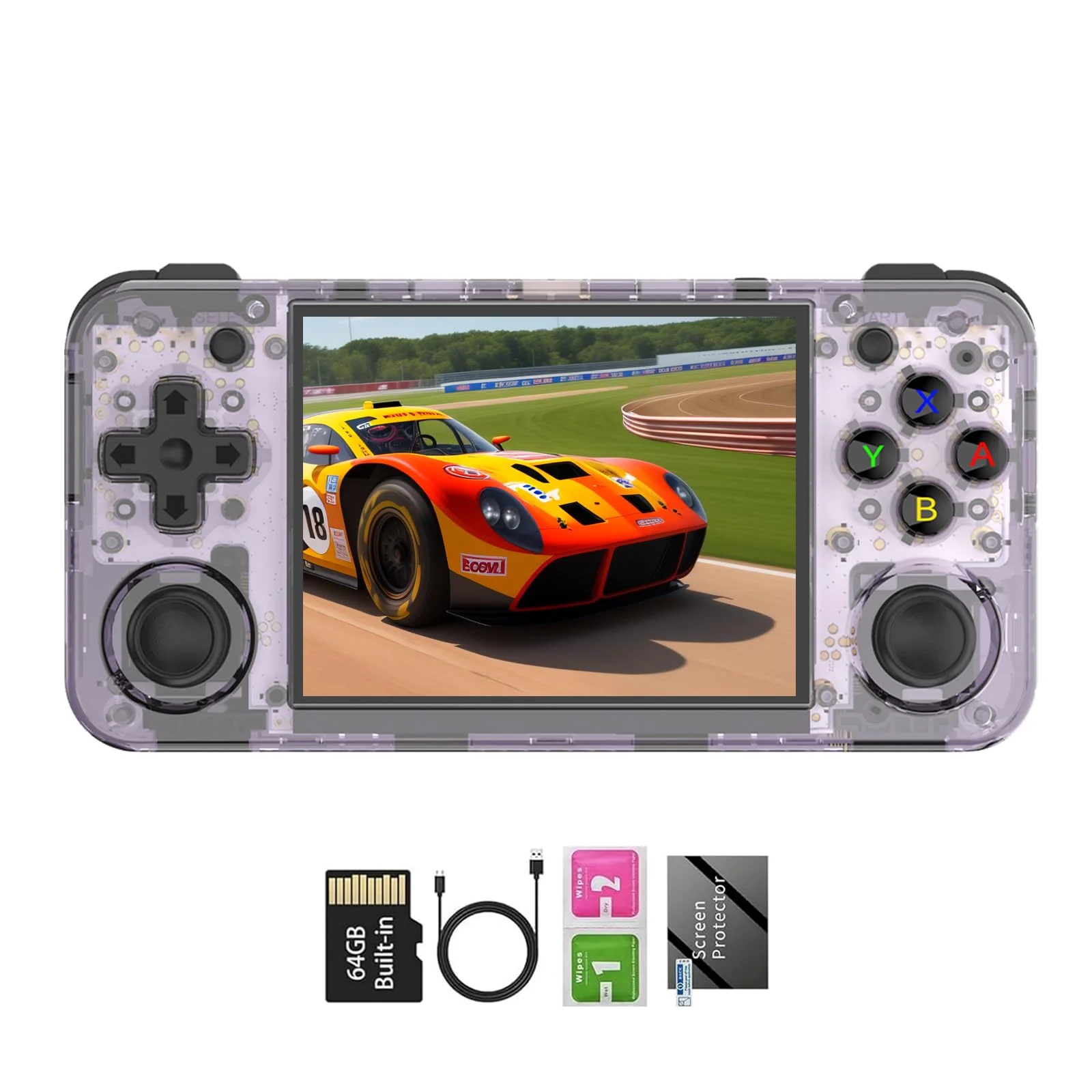 RG35XX H,  Retro Handheld Gaming Console with 64GTF Card, Dual Joystick Design 3.5-inch HD Screen Lasts up to 8 Hours High-Capacity Battery for Better Experience (Purple 64G)